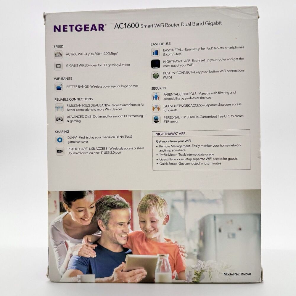 NETGEAR AC1600 Smart Wi-Fi Router Dual Band Gigabit R6260-100NAS NEW Open Box - Picture 2 of 9